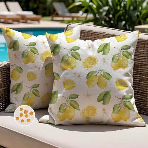 Jayusaror Fundas de Cojine 45x45 Exterior Impermeable con Dise&ntilde;o de Lim&oacute;n Amarillo Moderno...