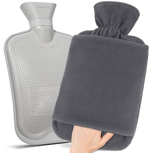 MUPAS Bolsa de Agua Caliente Grande de 2L Anti Fuga con Funda Polar - Botella de Agua Caliente Suave...