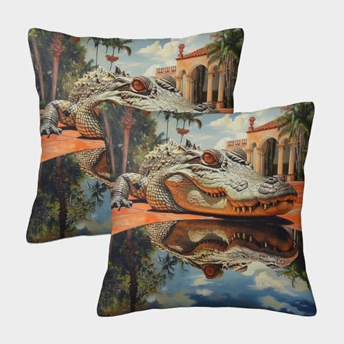 2 Piezas Fundas De Cojines Cocodrilo Funda De Almohada Decoración, Bestia Feroz Patrón De Doble...