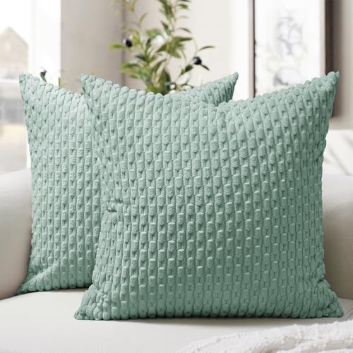 Softalker Juego de 2 fundas de coj&iacute;n de pana de 30 x 30 cm, dise&ntilde;o de primavera, color verde menta