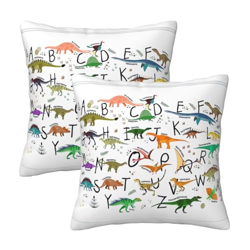 Kfjghhl Fundas de almohada decorativas con dise&ntilde;o de alfabetos con dinosaurios, funda de coj&iacute;n...