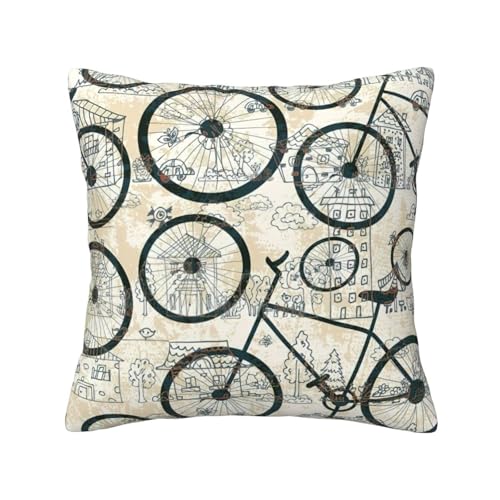ASFgda Fundas de coj&iacute;n decorativas con estampado de bicicleta retro, con cremallera invisible,...