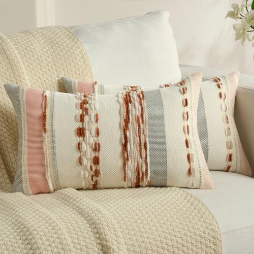 Ystyle Juego de 2 Boho Funda Cojin 30x50, Fundas Cojines Decorativa con Rayas y Textura Tufted...