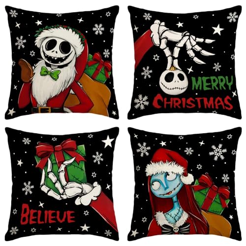 Funda de almohada de Navidad de Pesadilla antes de Jack y Sally, decoración de Navidad para el...