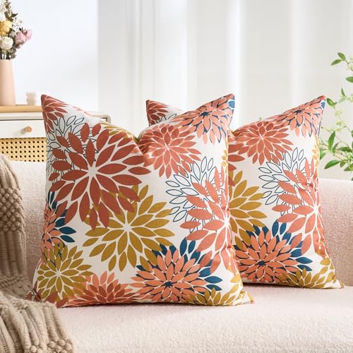 LRartdeco Naranja y Amarillo Funda Cojin 50x50 Moderna Cojines Sofa Dalia Rectangular Funda Almohada...