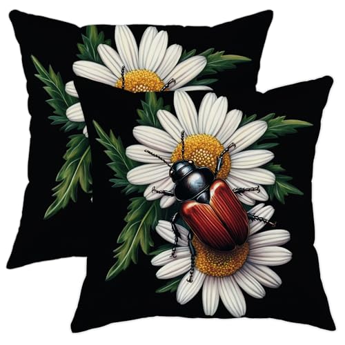 Black Fun Flower Beatle - Juego de 2 fundas de almohada con cremallera, suaves y transpirables de 20...