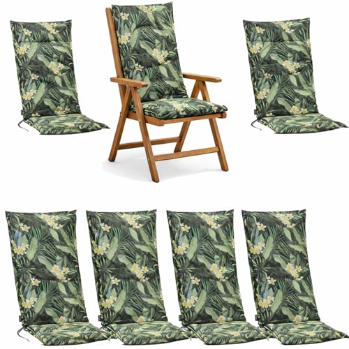 BURI Juego de 6 cojines de respaldo alto para sillas de jard&iacute;n, 120 x 48 x 7 cm, resistentes a los...
