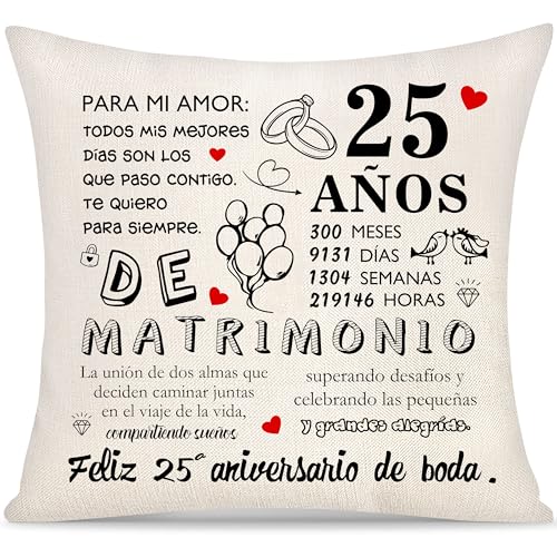 Yoskiasd Funda de coj&iacute;n para el 25.&ordm; Aniversario de Boda Regalo por 25 a&ntilde;os de Matrimonio Regalos...