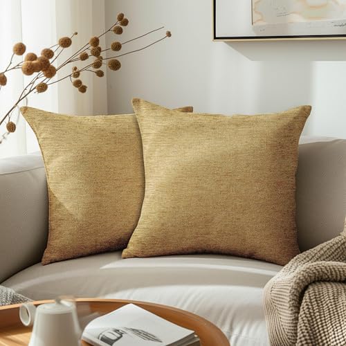 Encasa XO Fundas de coj&iacute;n de Chenilla Fina Juego de 2 Piezas - Oro - 40x40 cm Coj&iacute;n Decorativo...