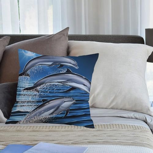 KHWEJ Fundas Cojines 40x40 cm,Fondo de Agua con Delfines. Ilustraci&oacute;n Vectorial,Fundas de Almohada...