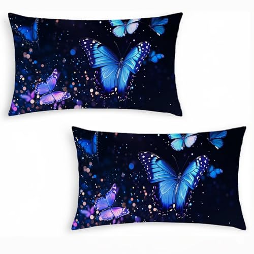 Pack 2 Funda de Almohada 25x45 cmde Lino - Fundas de Coj&iacute;n Rectangulares con Impresi&oacute;n Doble Cara...