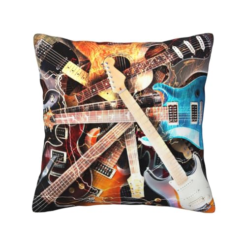 ASFgda Fundas de coj&iacute;n decorativas con estampado de guitarra musical, fundas de coj&iacute;n suaves con...