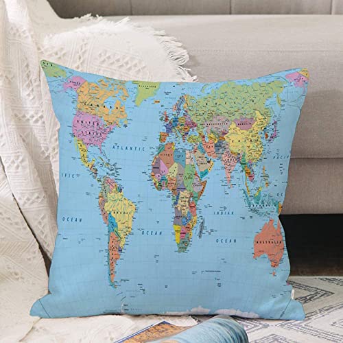 Funda de Almohada de Microfibra Premium Funda de Coj&iacute;n,Mapamundi de Colores: fronteras, pa&iacute;ses,...