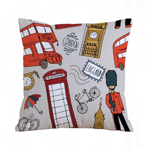 AELKSP Fundas de Coj&iacute;n 45x45 cm,Fondo ingl&eacute;s Doodle Icono Londres patr&oacute;n Transparente...