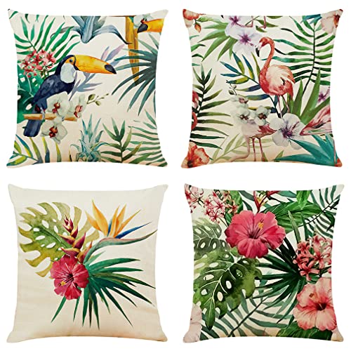 NIULAA Decorativos Lino Fundas de Cojines 40x40 Sofa Set de 4 Tropical Flores Fundas de Almohada...