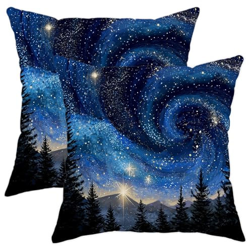 Juego de 2 fundas de coj&iacute;n con dise&ntilde;o de galaxia, azul oscuro, cielo estrellado, decoraci&oacute;n del...