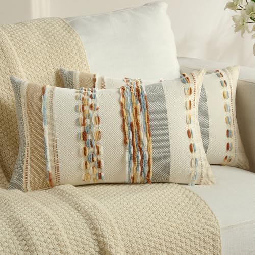 Ystyle Juego de 2 Boho Funda Cojin 30x50, Fundas Cojines Decorativa con Rayas y Textura Tufted...