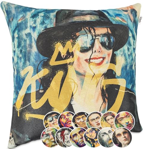 Kisska Funda de coj&iacute;n decorativa con dise&ntilde;o de Michael Jackson, 40 x 40 cm, sin relleno, GTPOPA-01