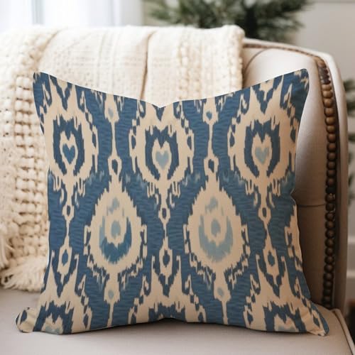 Funda Cojin Azul &Iacute;ndigo Antiguo Ikat Bukhara Azul Tostado Ikat &Eacute;tnico Boho 45X45Cm Funda Almohada...
