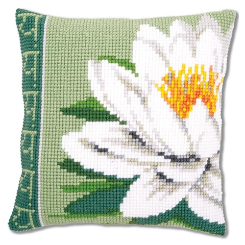 Vervaco Punto De Cruz Kit Cojin Decorativo Flor DE Loto Blanca Manualidades Adultos Decoracion...