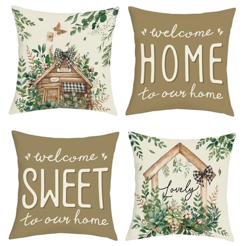 Joymaison Fundas Cojines 45x45 Juego de 4 Funda de Almohada Hojas de Salvia Verde Verano Cojines...