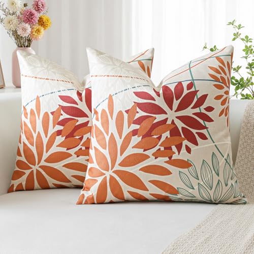 Artscope Juego de 2 Flores Naranja Rojo Fundas de Cojines Decorativo 50 x 50 cm Primavera Funda de...