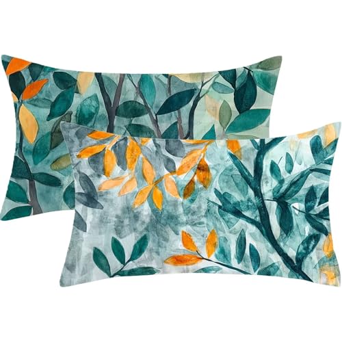 Funda Almohada 50x40 Rectangular Cojines Verde azulado Pack 2 Funda Cojin 40x50 cm con Cremallera...