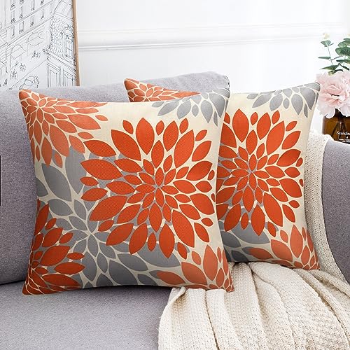 HomeStilez Juego de 2 Funda de Coj&iacute;n Modernas 45x45 cm Funda de Almohada Decorativa Naranja Gris...