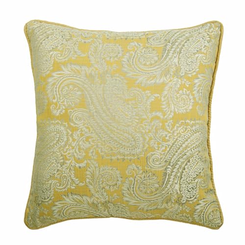 The HomeCentric Funda de Almohada Decorativa Amarillo Tejido Jacquard Paisley Seda 60 x 60 cm...
