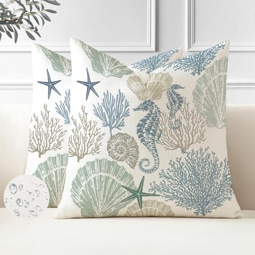 Miuyunya Juego de 2 Oceano Decorativo Funda de coj&iacute;ns de Poli&eacute;ster 45 x 45 cm Fundas Cojines...