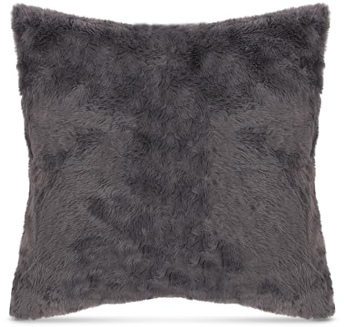 Funda de coj&iacute;n de 45 x 45 cm (antracita) con aspecto de pelo &ndash; Funda suave con cremallera &ndash;...