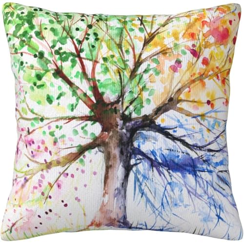 Árbol De La Vida De Las Cuatro Estaciones En Acuarela Fundas Cojines Suave Fundas De Cojín para...
