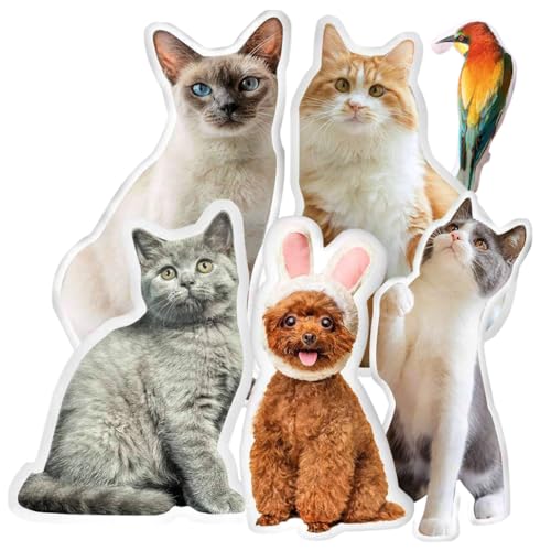 Gudina Personalizada Foto Mascotas Almohada, Forma de Gato Perros Almohada Decorativa, 3D Impresi&oacute;n...