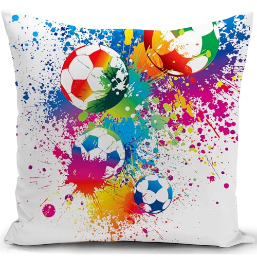 KUNQIAN Fundas de Almohada de f&uacute;tbol Decoradas Fundas de Almohada de Regalo de f&uacute;tbol para ni&ntilde;os...