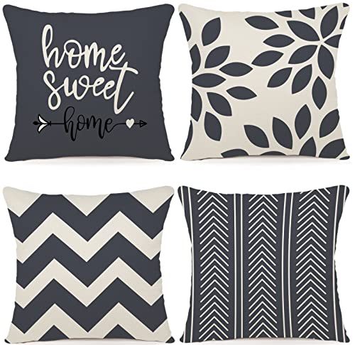 ZWJD Fundas para Cojines de 45 x 45 cm, Juego de 4 Funda de Almohada del Decorativos de Tela de Lino...