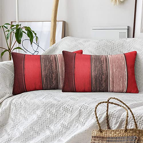 Hanrunsi Fundas de Coj&iacute;n Rojo 30x50 Lino Fundas Cojines Rayas de Colores Casa de Campo R&uacute;stica...
