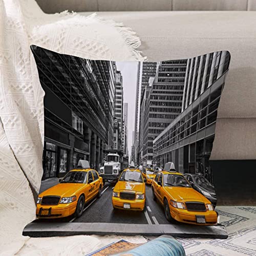 Funda de Almohada de Microfibra Premium Funda de Coj&iacute;n,Coche Amarillo de la Ciudad de Nueva...