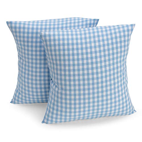 FILU Funda de coj&iacute;n de 40x40 cm, 2 unidades, varios colores, azul claro/blanco a cuadros, funda de...