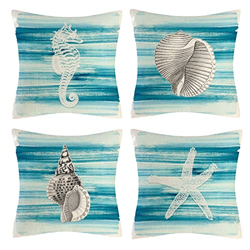 Vgzsyomqib Estrella Mar Azul Turquesa Funda Coj&iacute;n 50x50 Cuadrado Dibujos Playa Verano Funda...