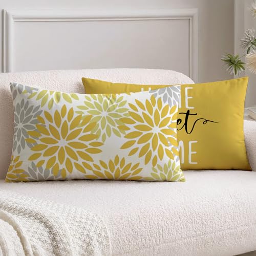 Vorysum Funda Coj&iacute;n 30x50 Dalias Amarillo Doble Cara 2 Unids, Cojines Decorativos Exterior Hogar...