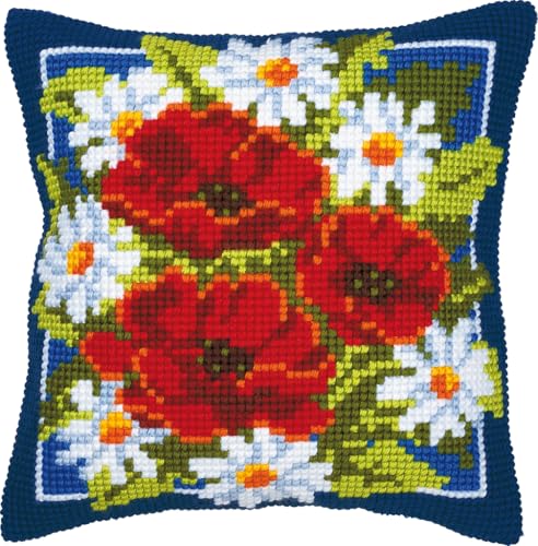 Vervaco Punto De Cruz Kit Cojin Decorativo FLORES ROJAS Manualidades Adultos Decoracion Bordar Kit...