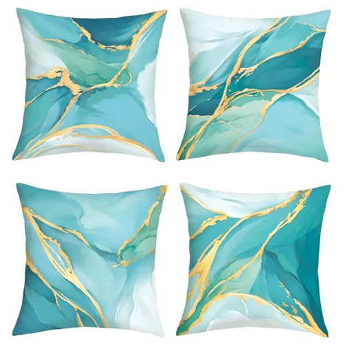 Joymaison Fundas Cojines 45x45 Juego de 4 Funda de Almohada M&aacute;rmol Turquesa Cojines Fundas M&aacute;rmol...