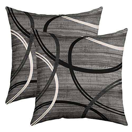 Fundas de almohada geom&eacute;tricas modernas con estampado de c&iacute;rculos grises y negros para ni&ntilde;os,...