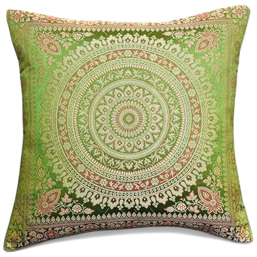 Original Kikan Funda para coj&iacute;n hind&uacute; con bordado de mandala, de seda &eacute;tnica, de 40,6 cm x 40,6...