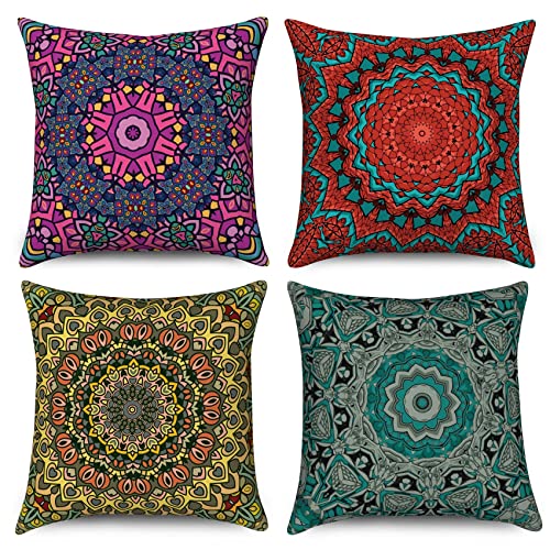 Hnmdmyi Funda de Coj&iacute;n Boho 40x40 Juego de 4, Retro Floral Mandala Medall&oacute;n Br&uacute;jula Fundas de...