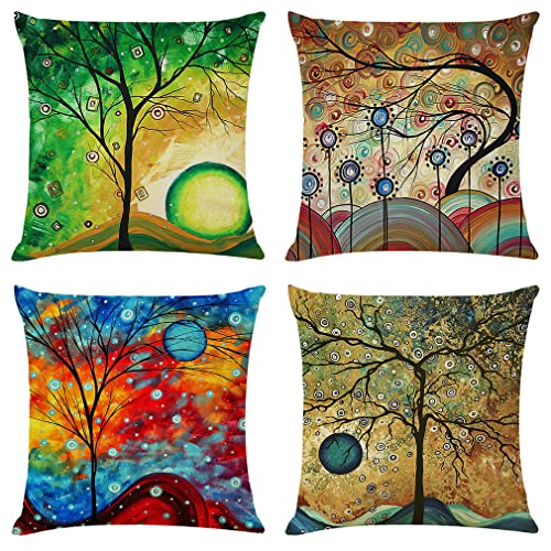 NIULAA Fundas de Cojín 40x40 cm Set de 4 Fundas de Cojines de Árboles Coloridos Fundas Cojines de...