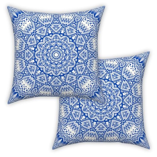 ggaimwf Fundas de cojin Marroqui Azul 40x40cm Cojines &eacute;tnicos Boho Estilo Indio Abstracto Mandala...