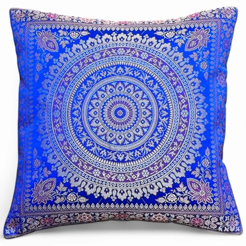 Funda para coj&iacute;n hind&uacute; con bordado de mandala, de seda &eacute;tnica, de 40,6 cm x 40,6 cm