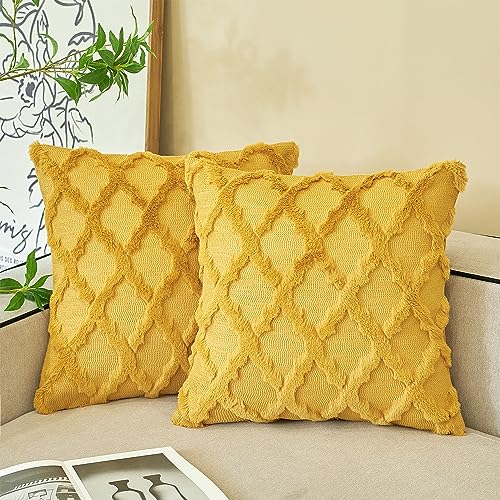 Ci & Ci Juego de 2 fundas de coj&iacute;n decorativas bohemias de 40 x 40 cm, amarillo mostaza, cojines...