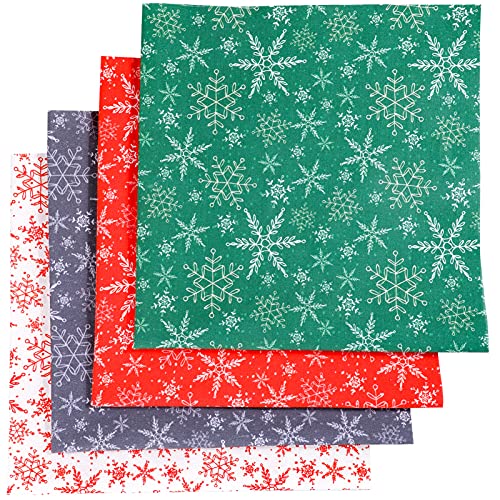 Qpout 4 pcs Christmas Cotton Linen Fabric Patchwork, 50x50 cm Four-Colour Snowflake Pattern Xmas...